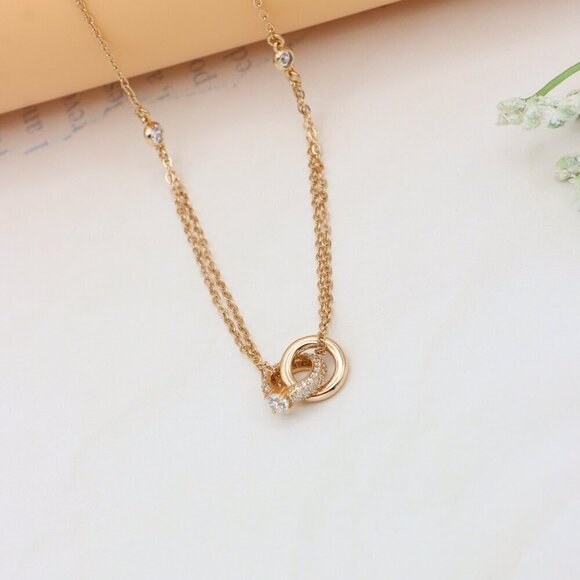 Elegant Rose Gold Pendant Necklace with Dual Ring Design, XPNL0349 - Picture 2 of 13